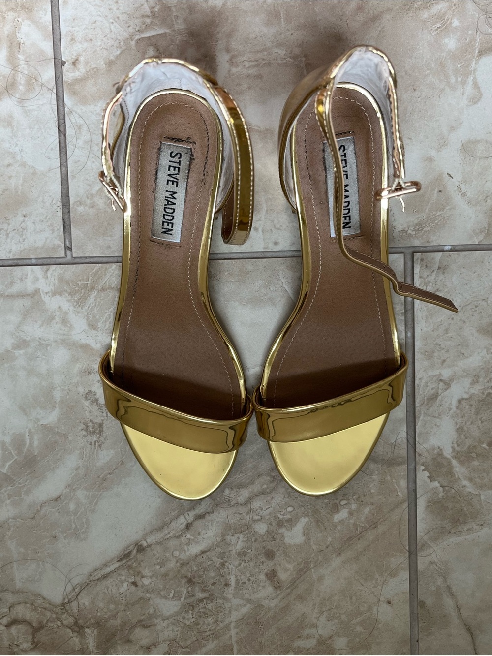 Steve Madden Gold Patent Ankle-Strap Heels